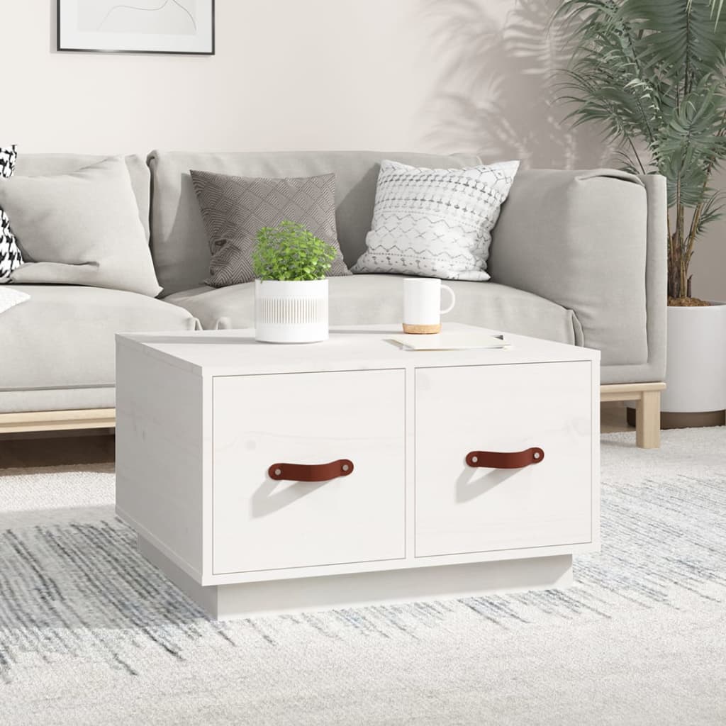 vidaXL Mesa de centro de madera maciza de pino blanco 60x53x35 cm