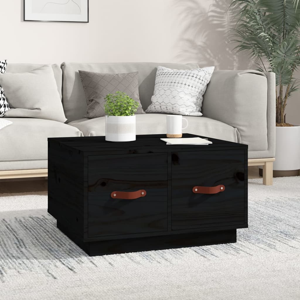 vidaXL Mesa de centro de madera maciza de pino negro 60x53x35 cm