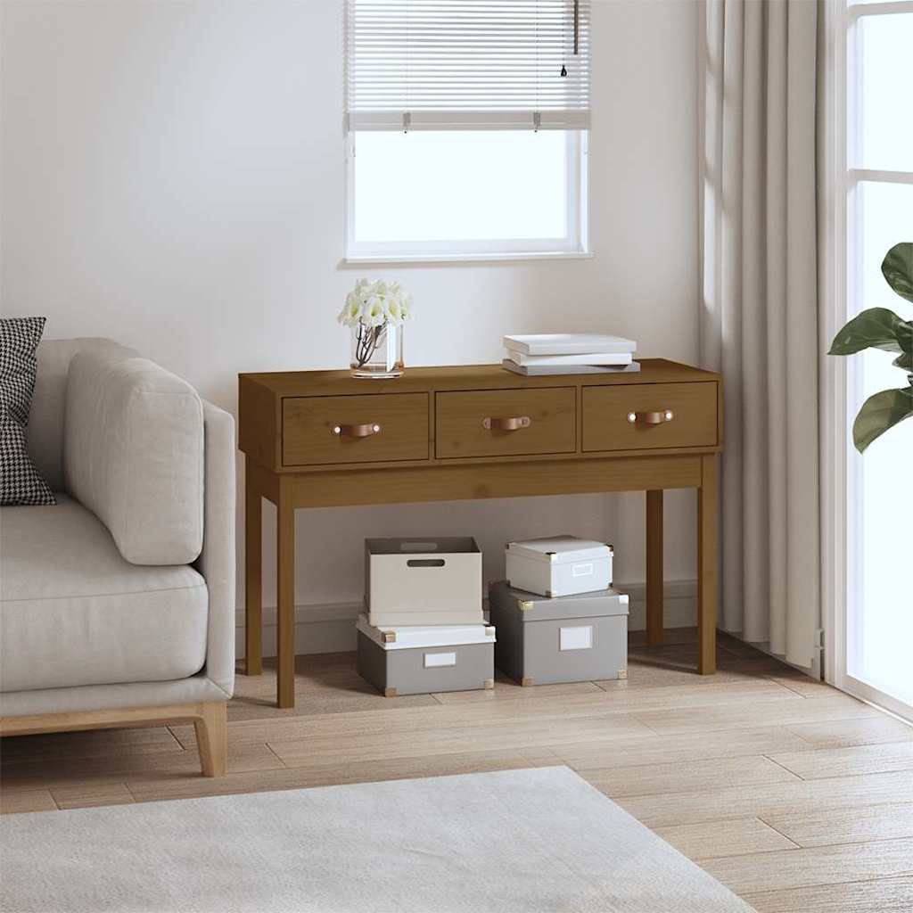 vidaXL Mesa consola de madera maciza de pino marrón miel 114x40x75 cm