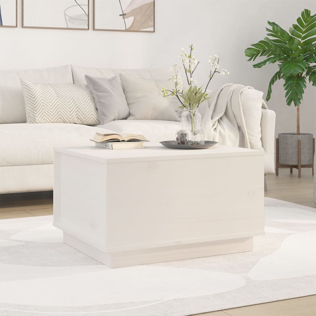 vidaXL Mesa de centro de madera maciza de pino blanco 60x50x35 cm