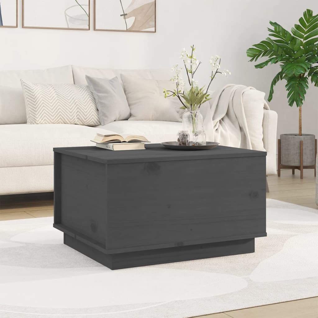 vidaXL Mesa de centro madera maciza de pino gris 60x50x35 cm