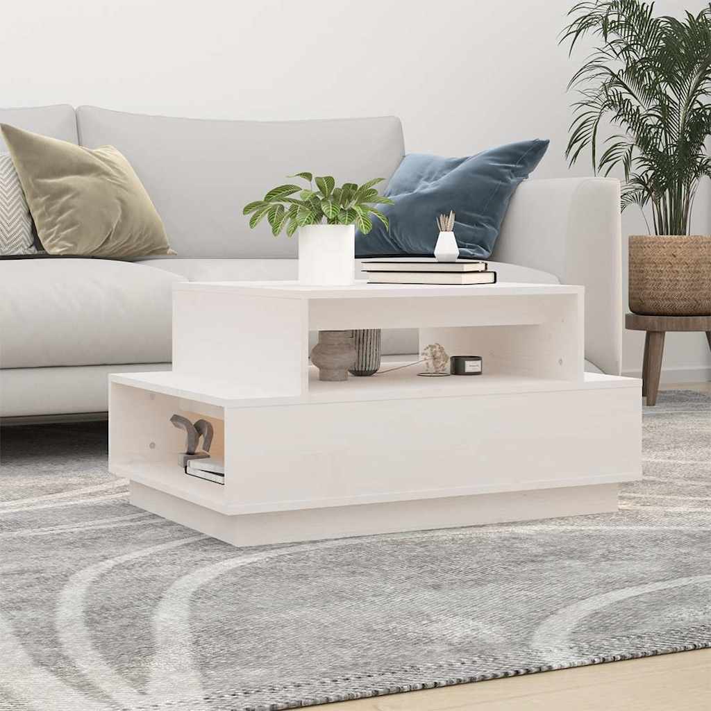 vidaXL Mesa de centro madera maciza de pino blanco 80x55x40,5 cm