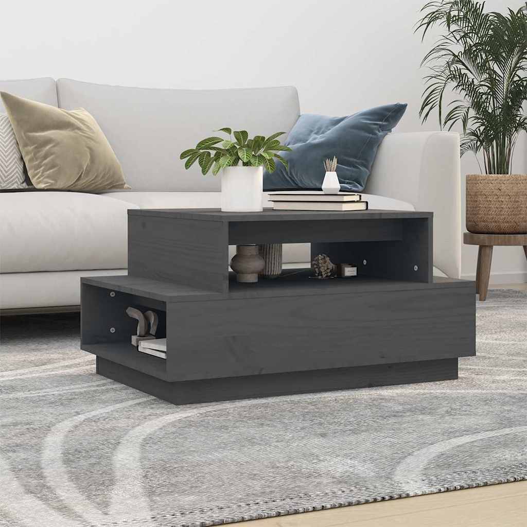 vidaXL Mesa de centro madera maciza de pino gris 80x55x40,5 cm