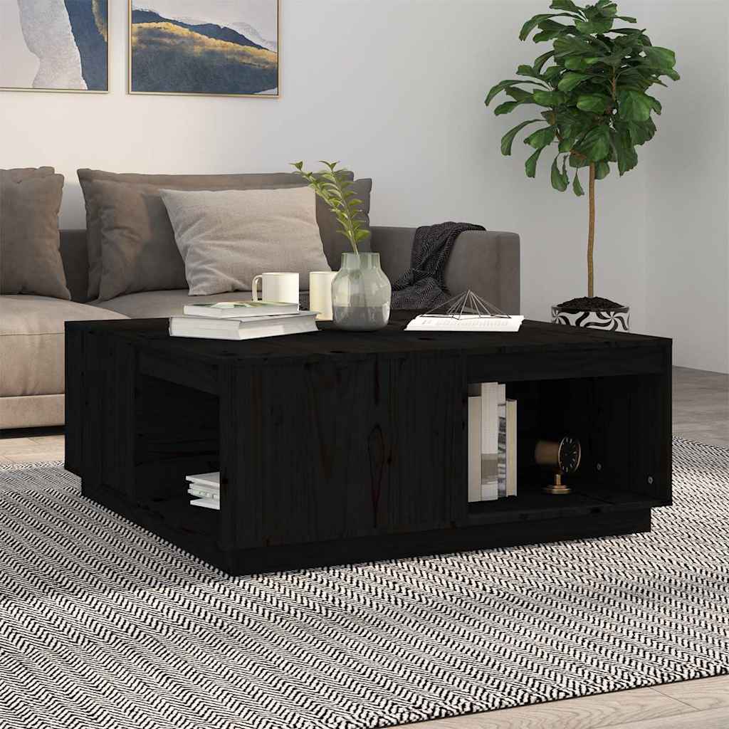 vidaXL Mesa de centro madera maciza de pino negro 100x101x40,5 cm