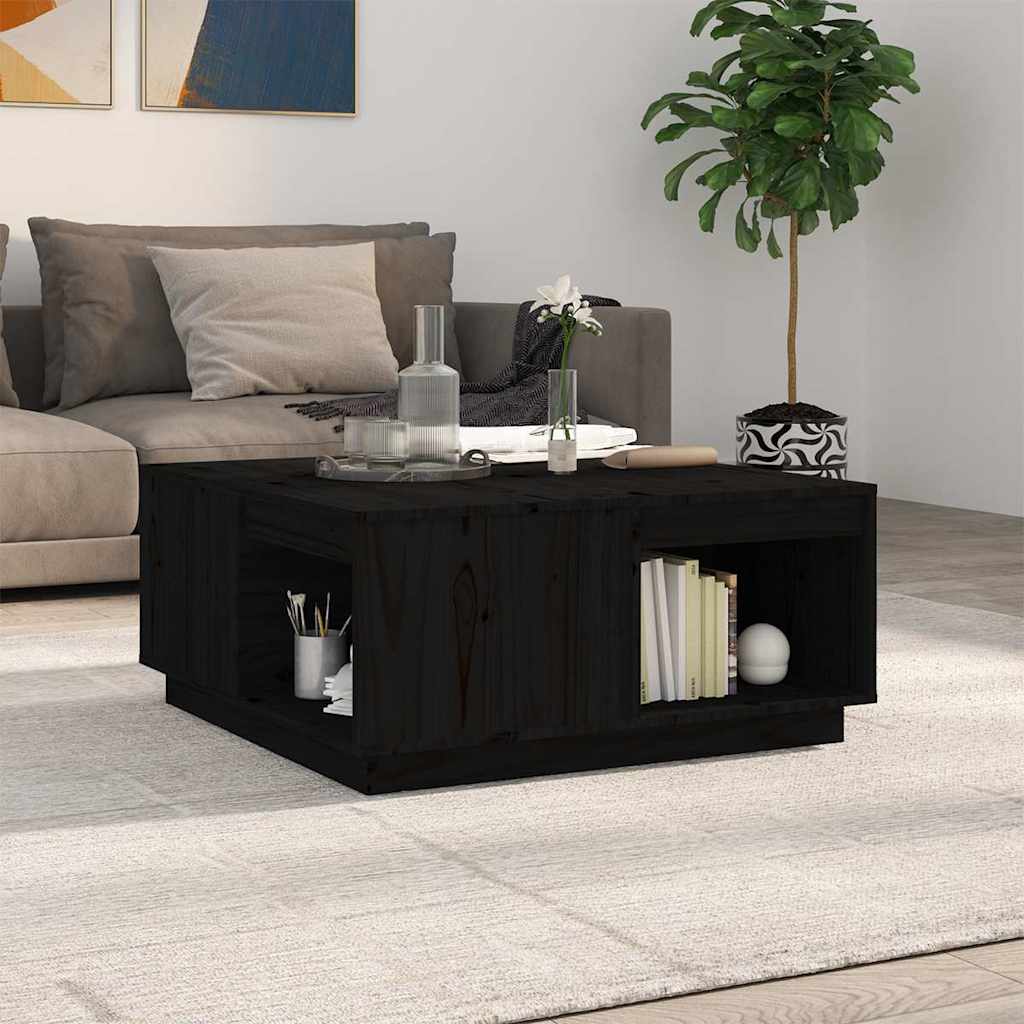 vidaXL Mesa de centro de madera maciza de pino negro 80x81x36,5 cm