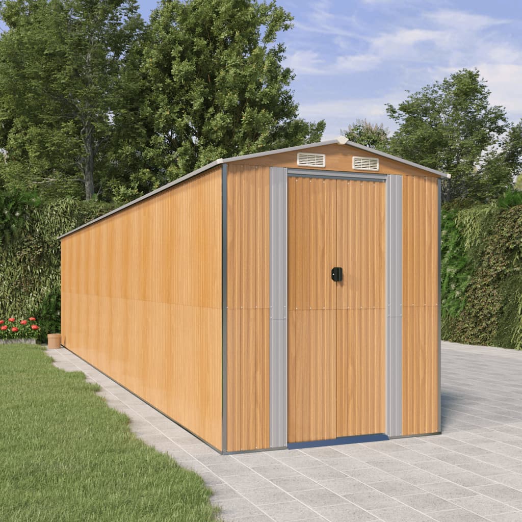 vidaXL Cobertizo jardín acero galvanizado marrón claro 192x855x223 cm