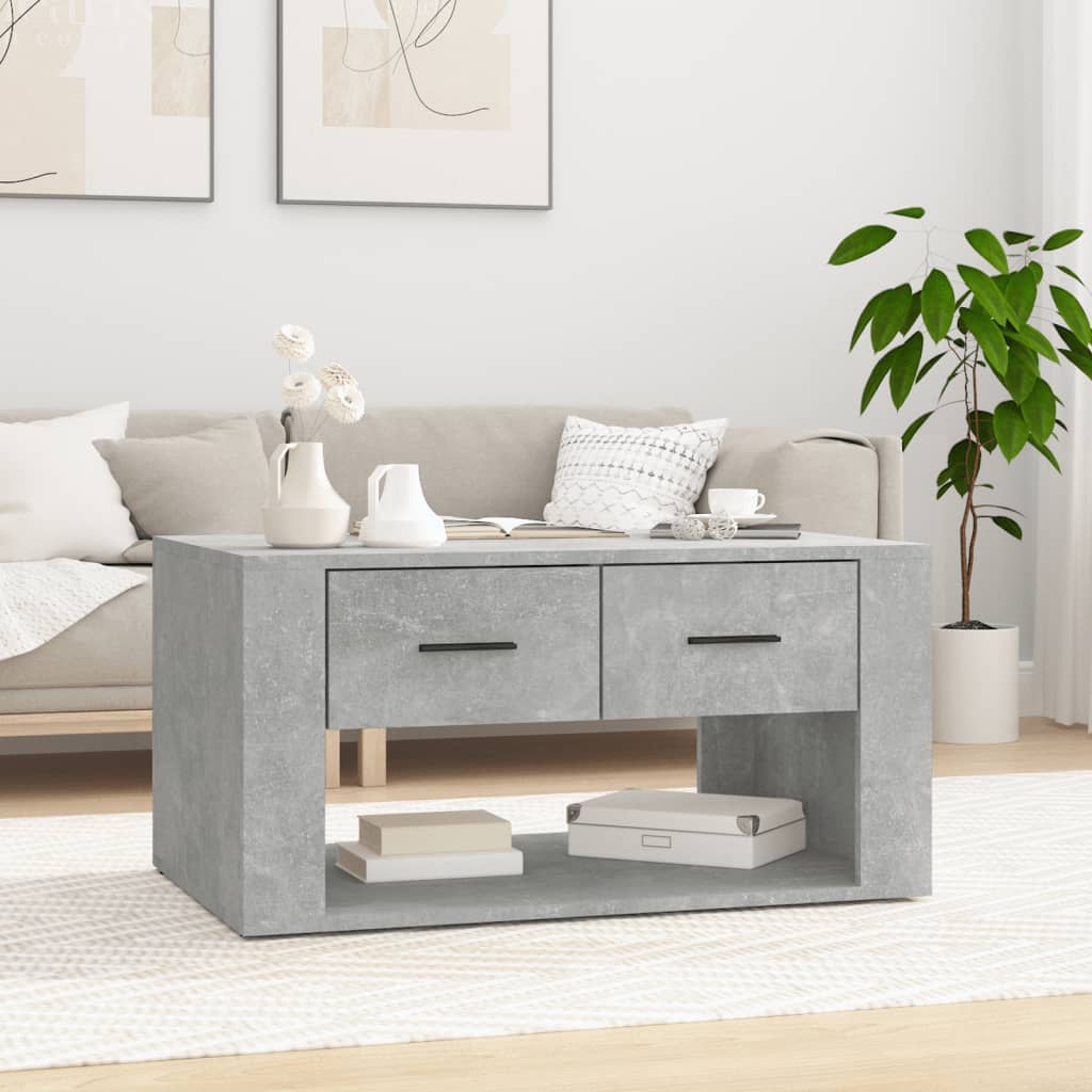 vidaXL Mesa de centro madera contrachapada gris hormigón 80x50x40 cm