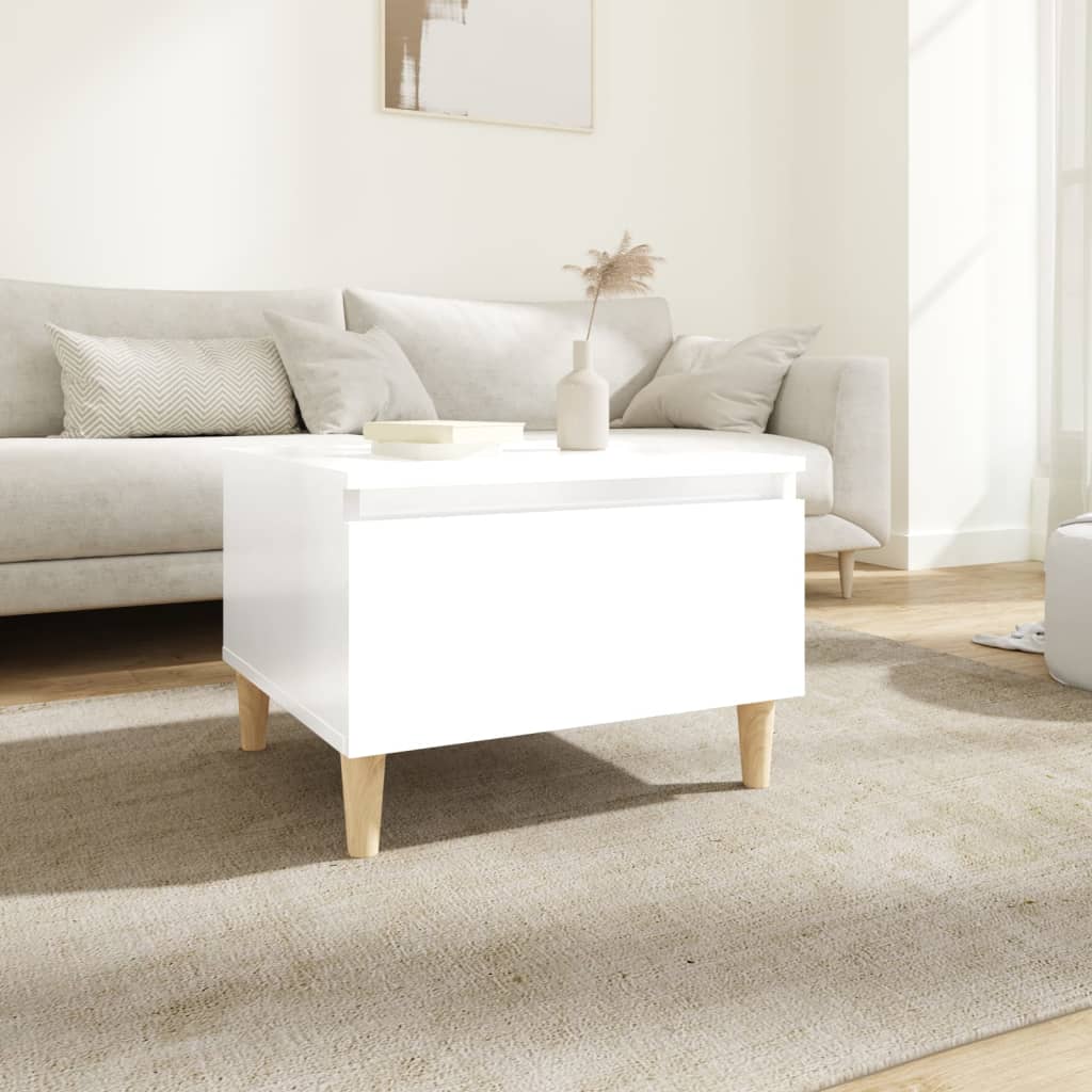 vidaXL Mesa auxiliar de madera contrachapada blanco brillo 50x46x35 cm