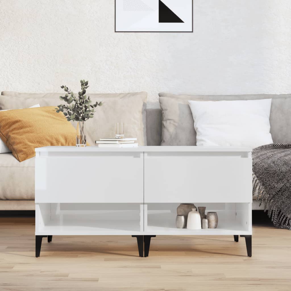 vidaXL Mesas auxiliares 2 uds contrachapada blanco brillo 50x46x50 cm