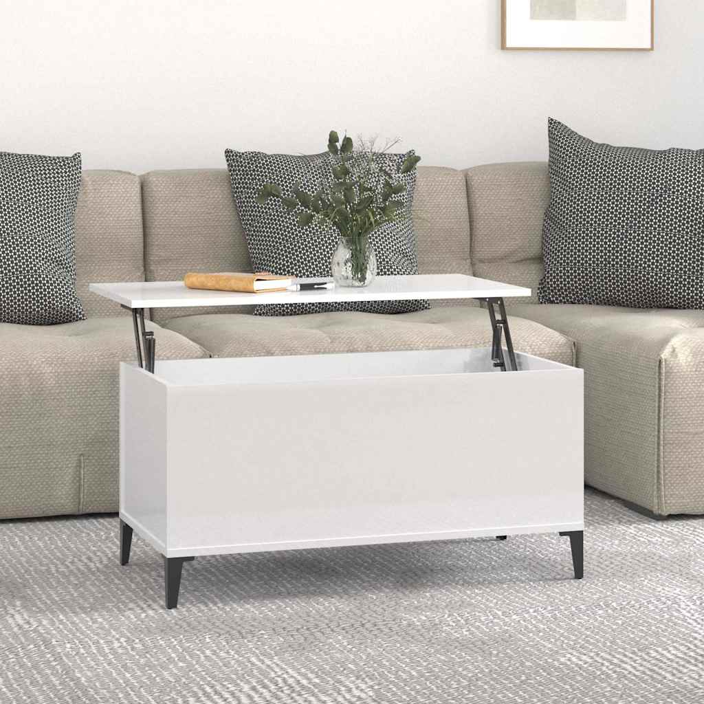 vidaXL Mesa de centro madera contrachapada blanco brillo 90x44,5x45 cm