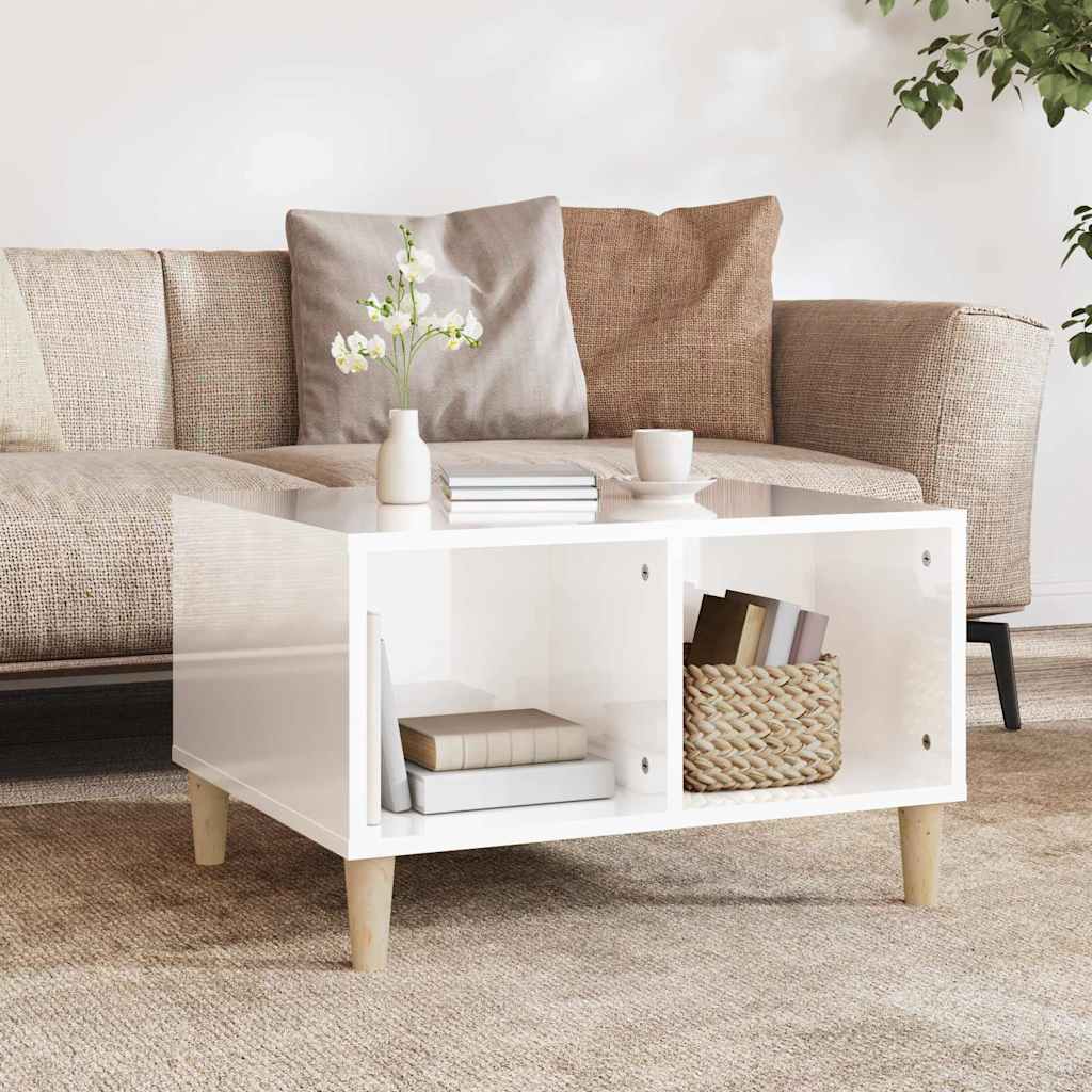 vidaXL Mesa de centro madera contrachapada blanco brillo 60x50x36,5 cm