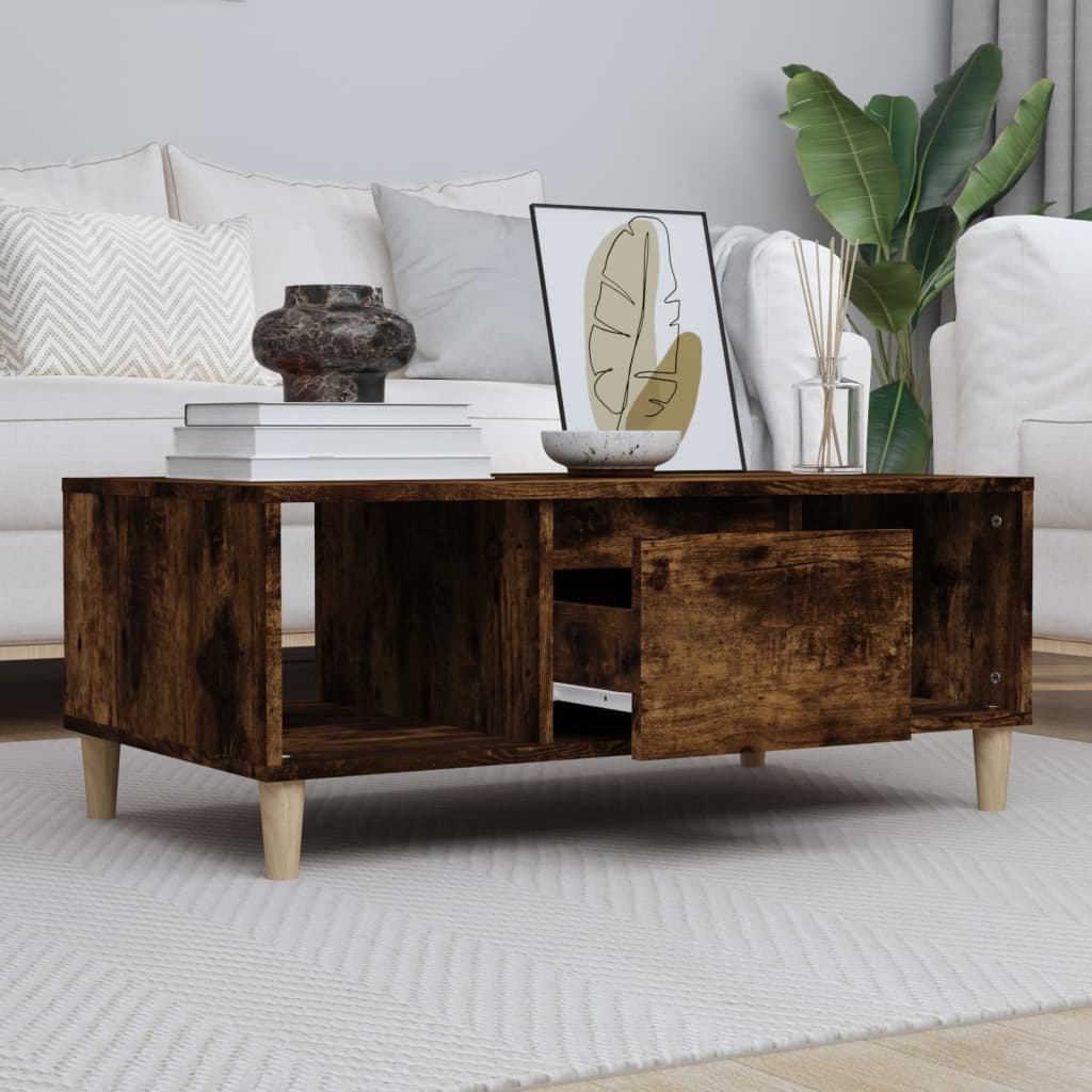 vidaXL Mesa de centro madera contrachapada roble ahumado 90x50x36,5 cm