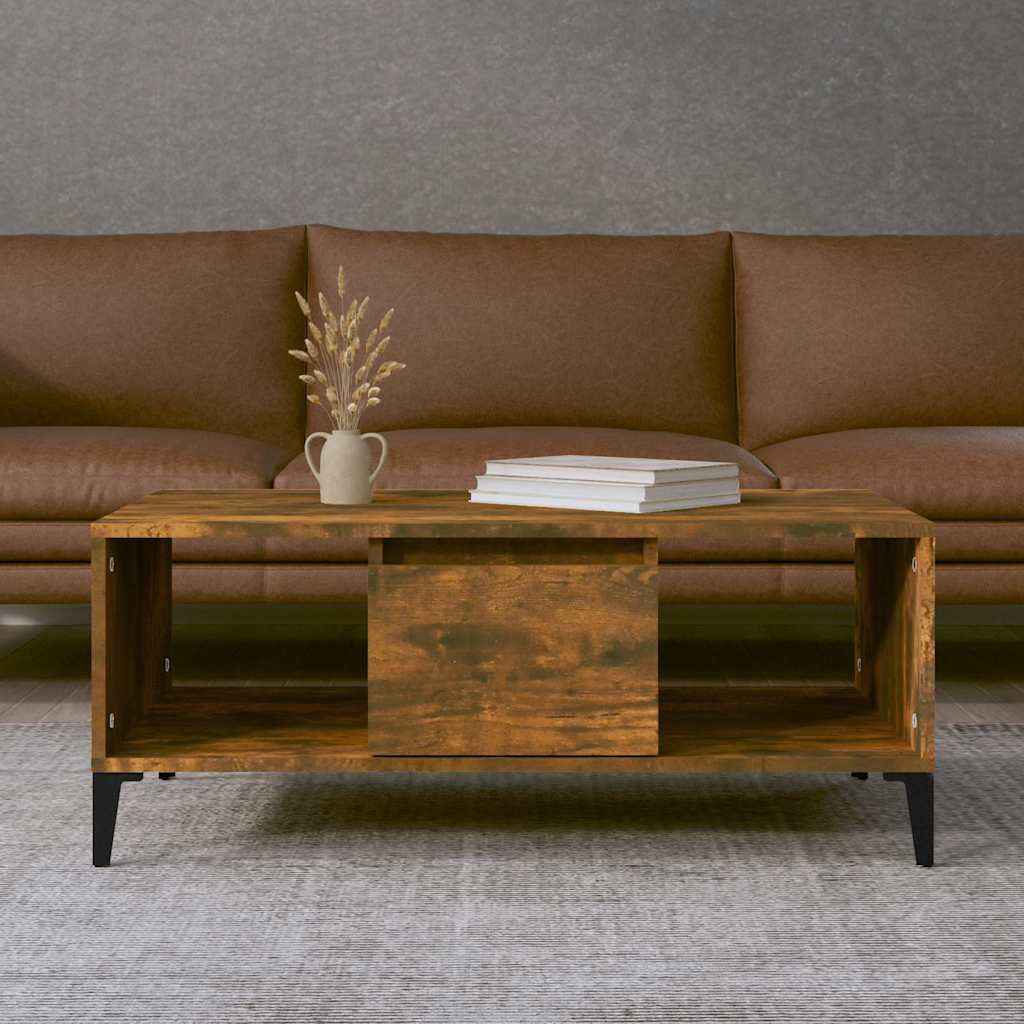 vidaXL Mesa de centro madera contrachapada roble ahumado 90x50x36,5 cm