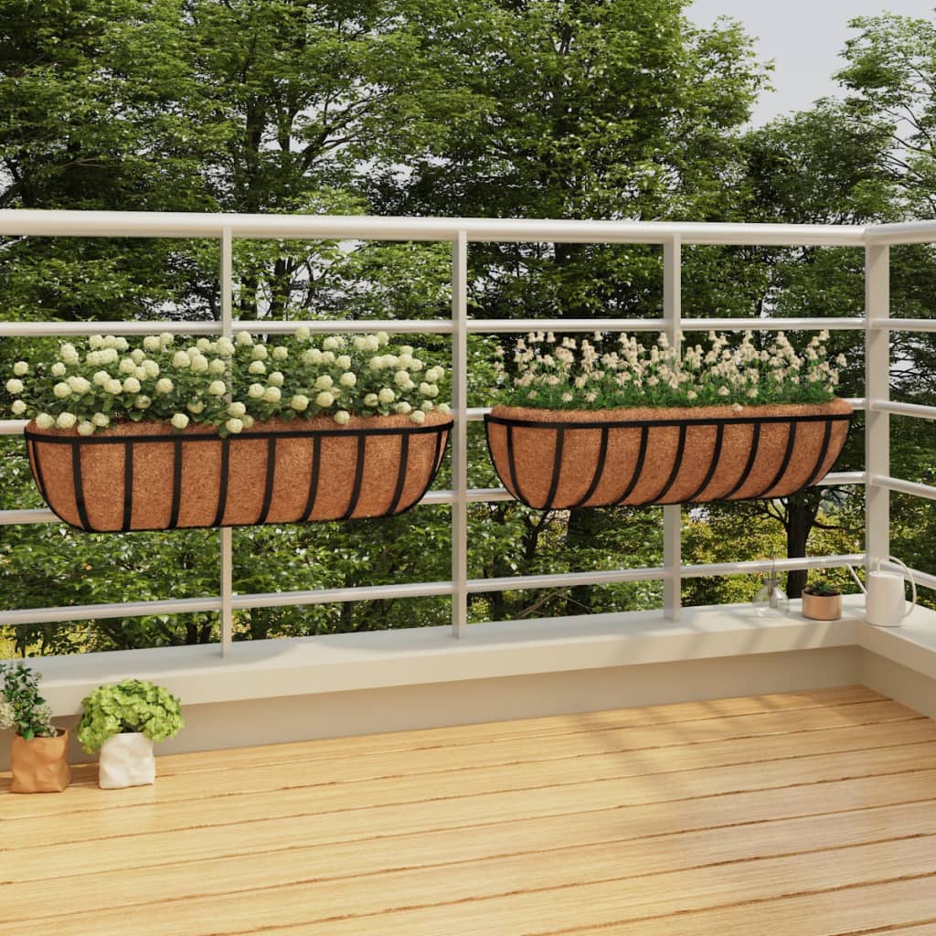 vidaXL Macetas pared 2 uds revestimiento coco acero negro 76x21x16 cm