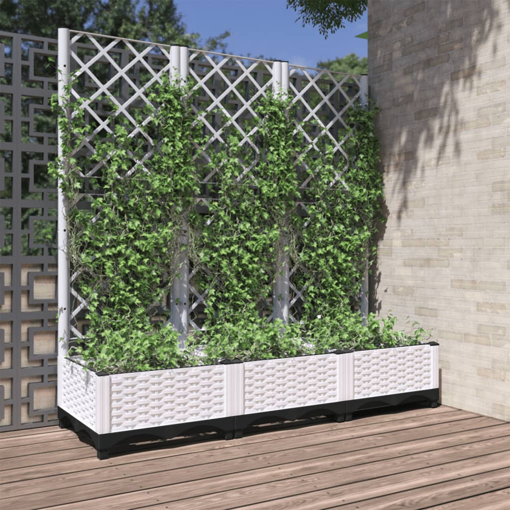 vidaXL Jardinera de jardín con enrejado blanco 120x40x121,5 cm PP
