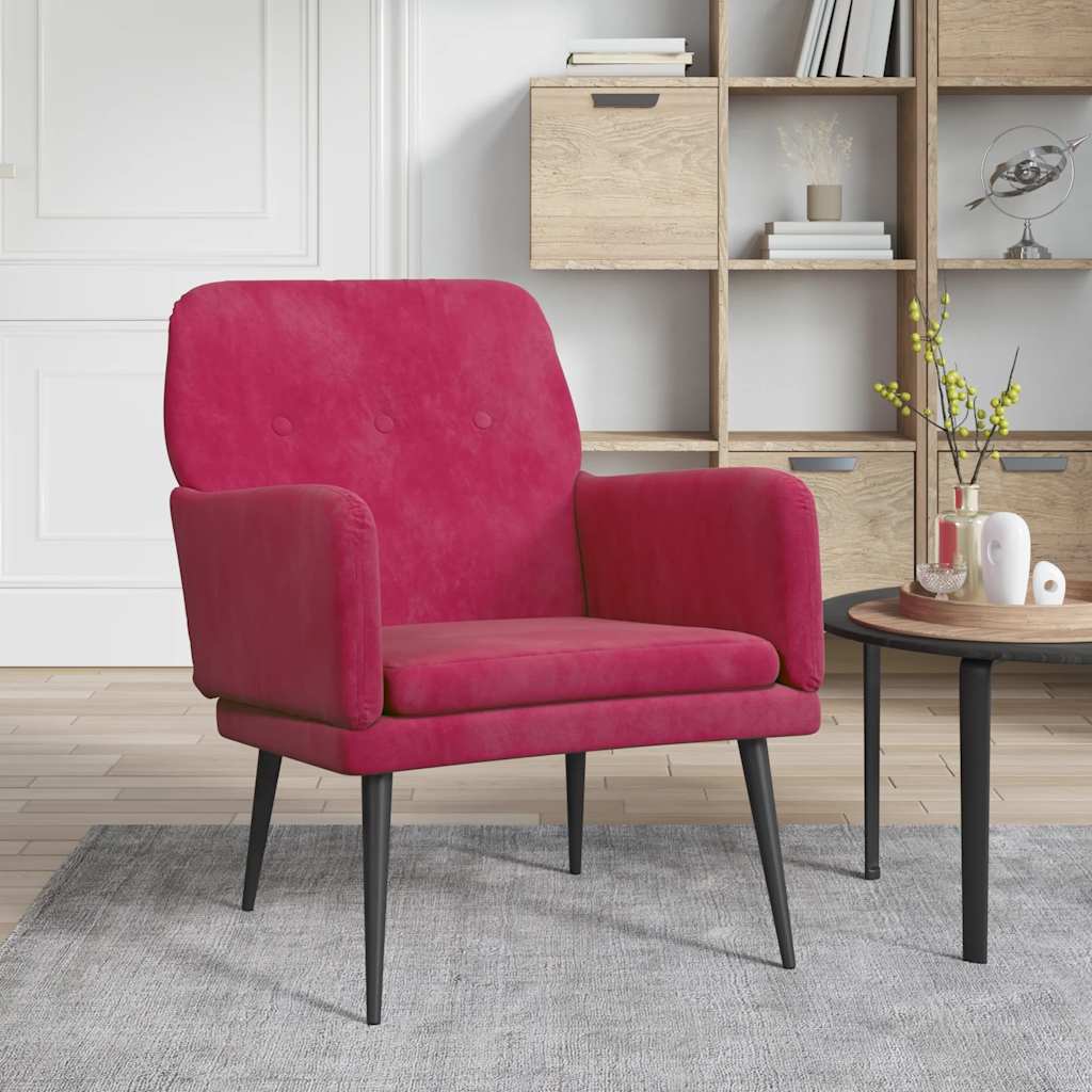 vidaXL Sillón de terciopelo rojo tinto 62x79x79 cm