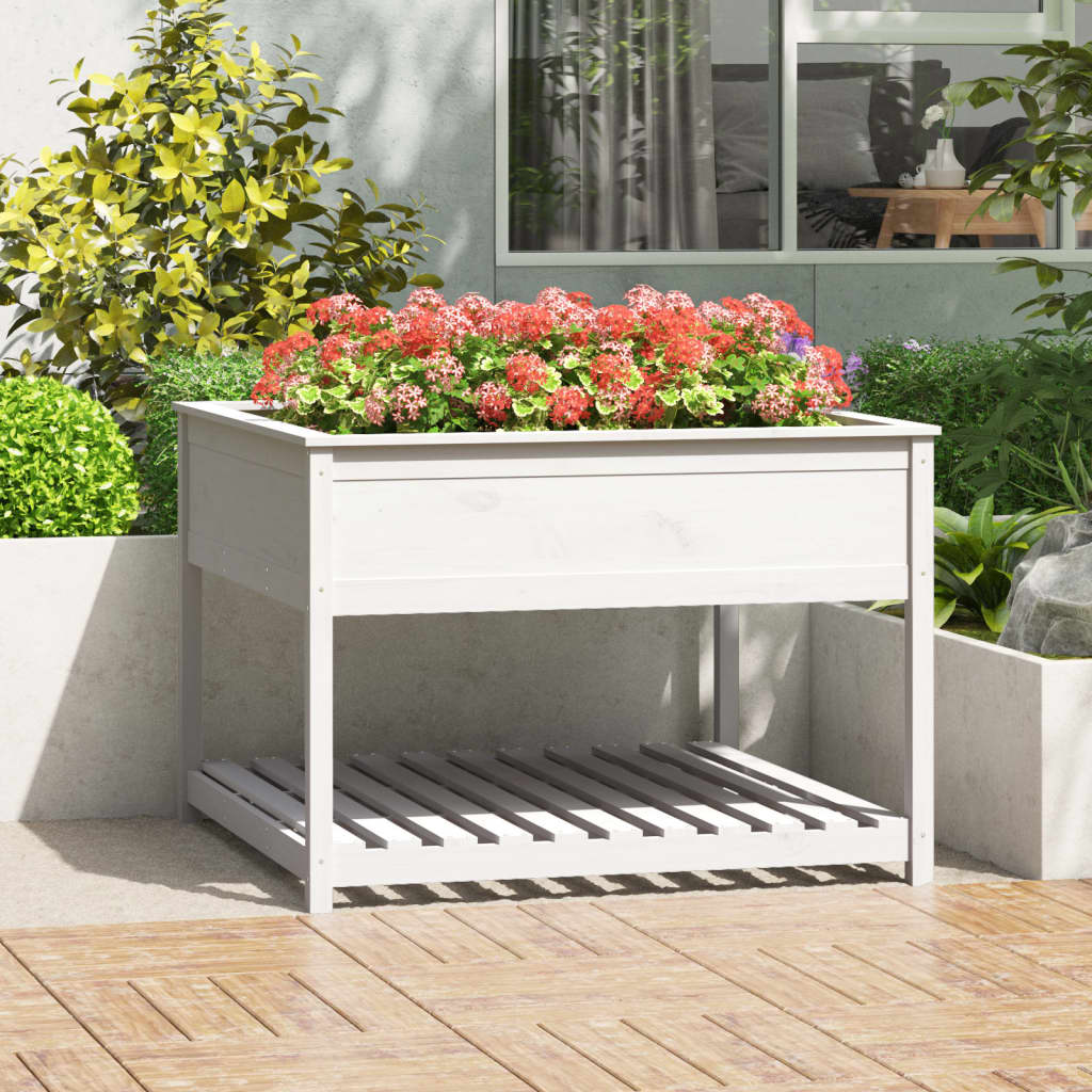 vidaXL Jardinera de estante madera maciza pino blanca 111,5x111,5x81cm