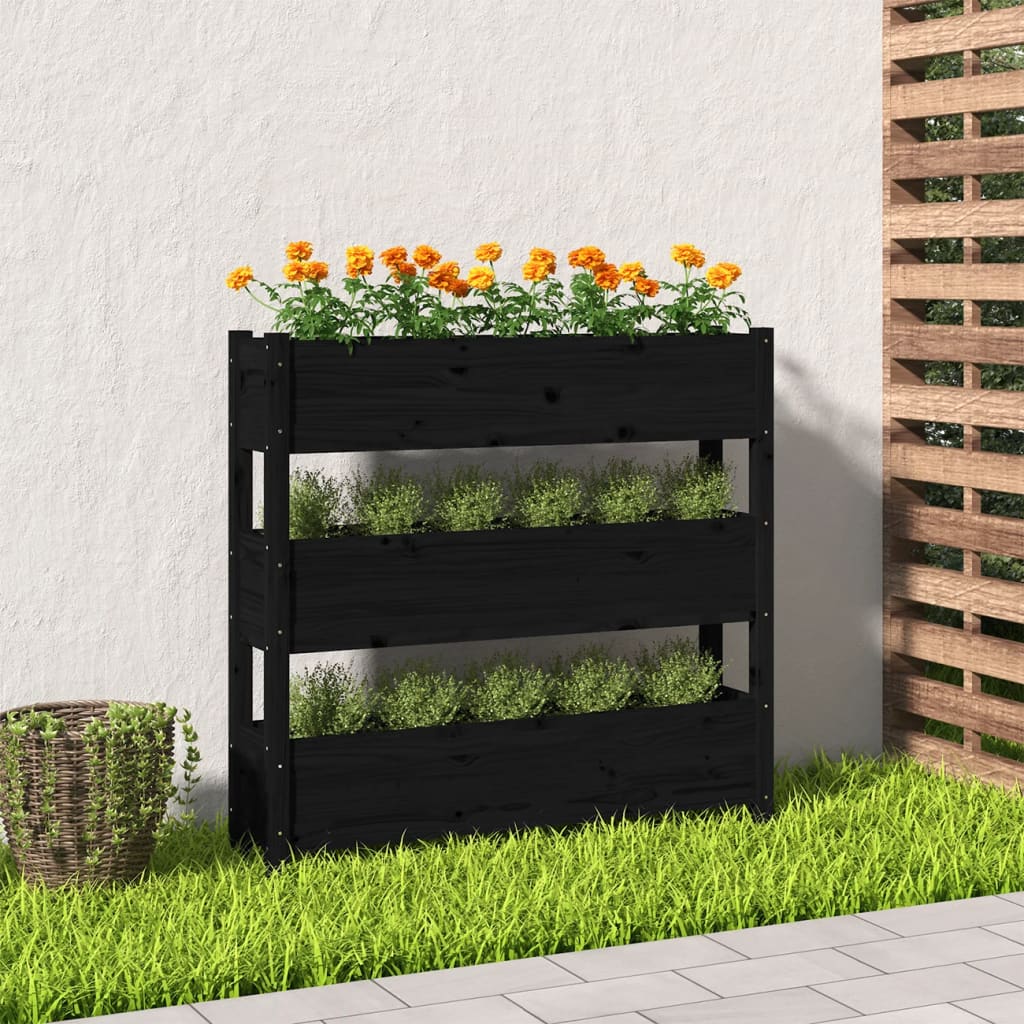 vidaXL Jardinera de madera maciza de pino negro 112x25x104,5 cm