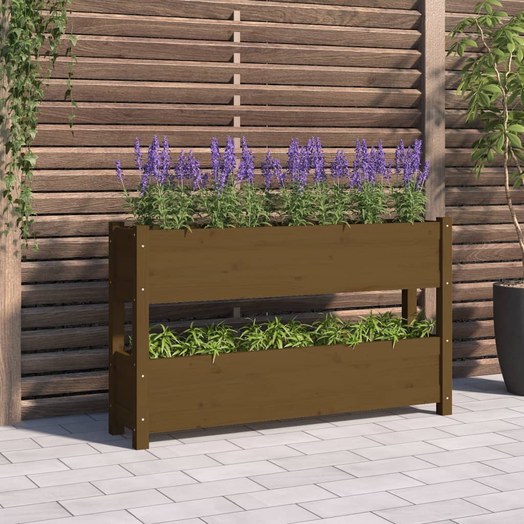 vidaXL Jardinera de madera maciza de pino marrón miel 112x25x66 cm