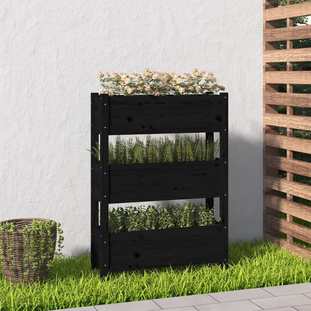 vidaXL Jardinera de madera maciza de pino negro 77x25x104,5 cm