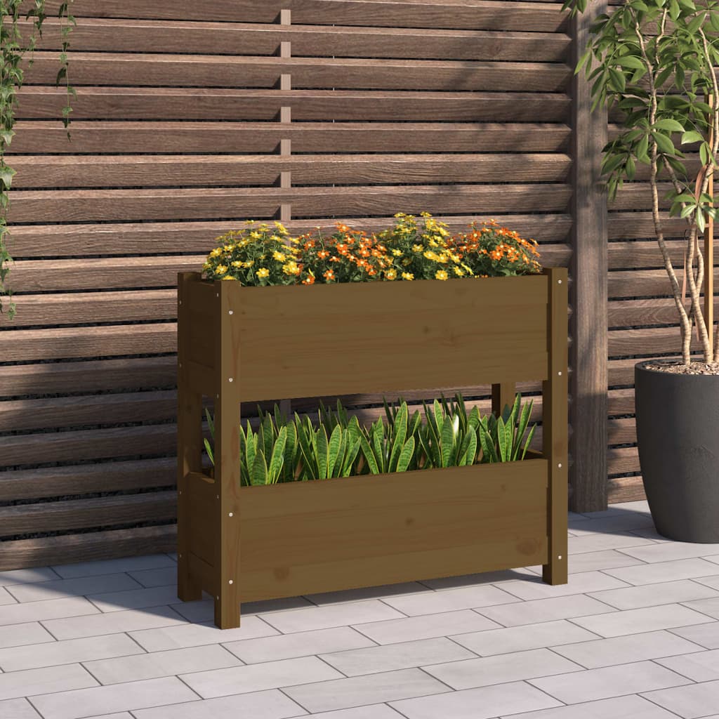 vidaXL Jardinera de madera maciza de pino marrón miel 77x25x66 cm
