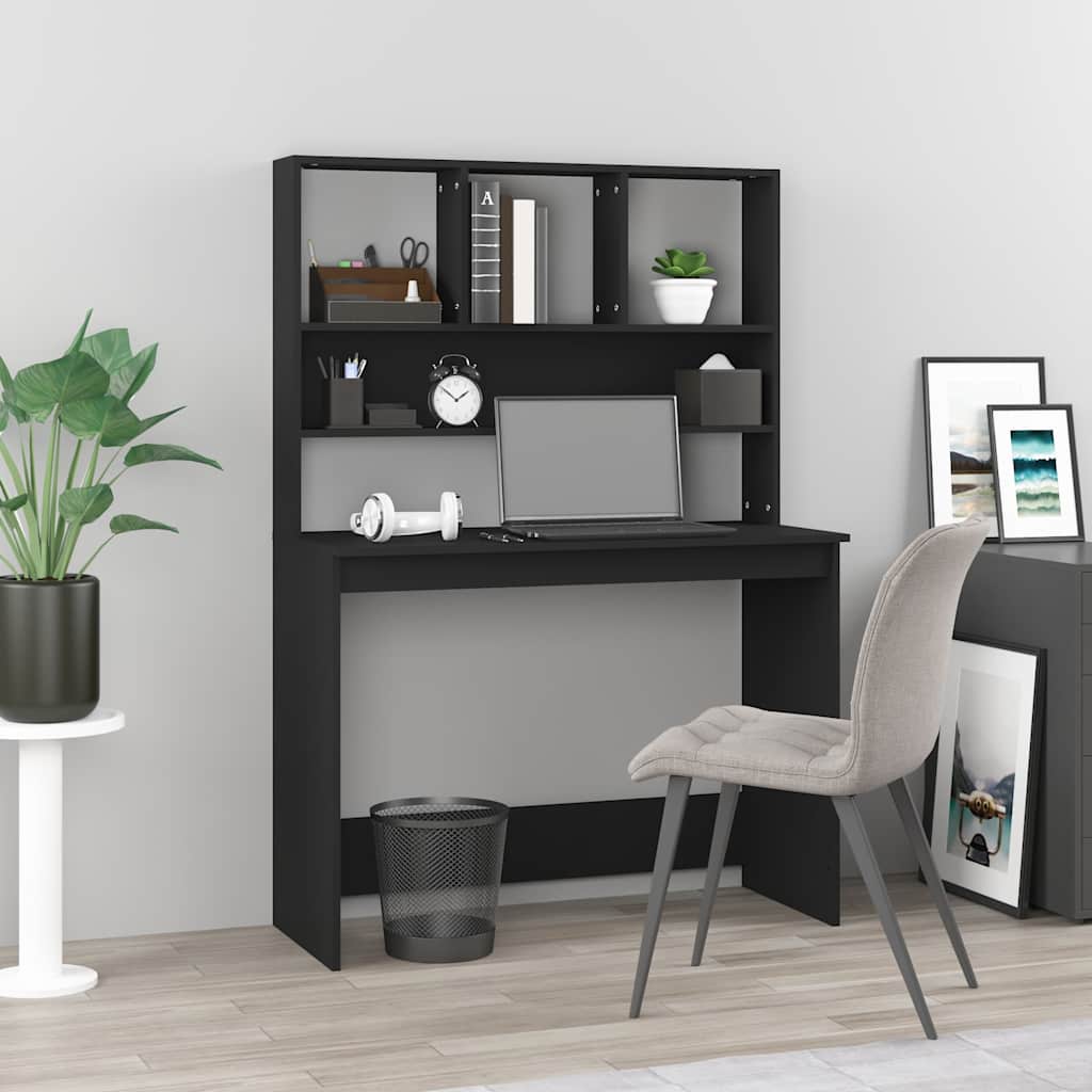 vidaXL Escritorio con estantes madera contrachapada negro 102x45x148cm