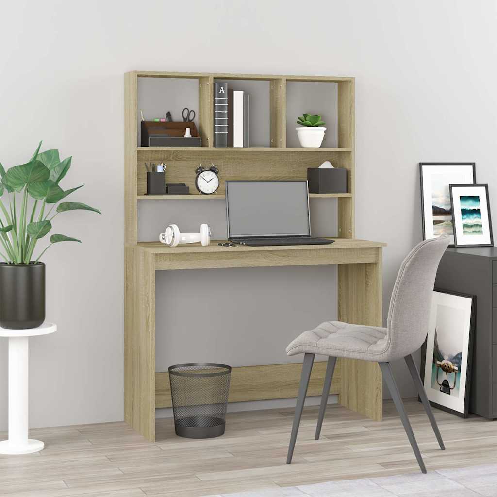 vidaXL Escritorio con estantes contrachapada roble Sonoma 102x45x148cm