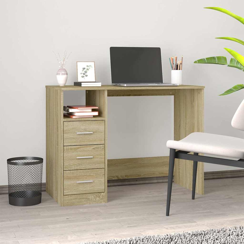 vidaXL Escritorio cajones madera contrachapada Sonoma 102x50x76 cm