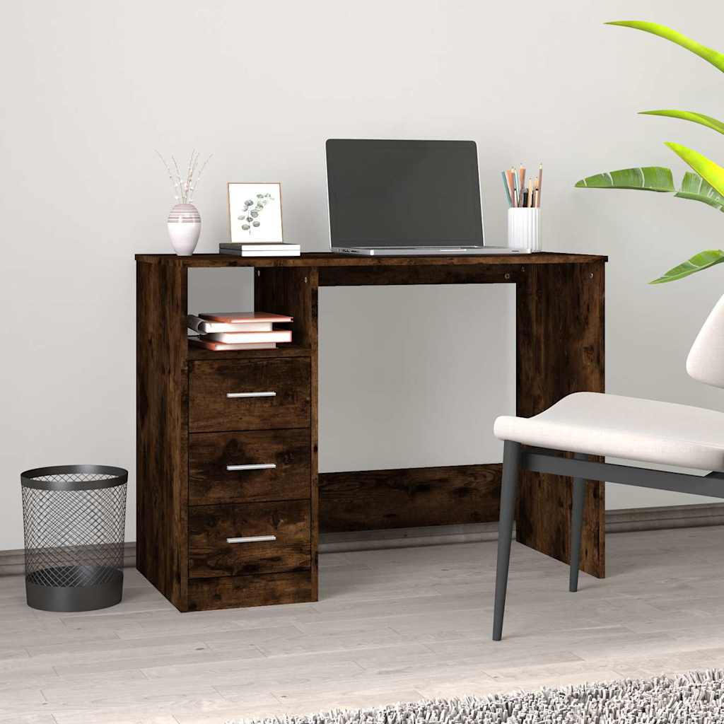 vidaXL Escritorio con cajones contrachapada roble ahumado 102x50x76 cm