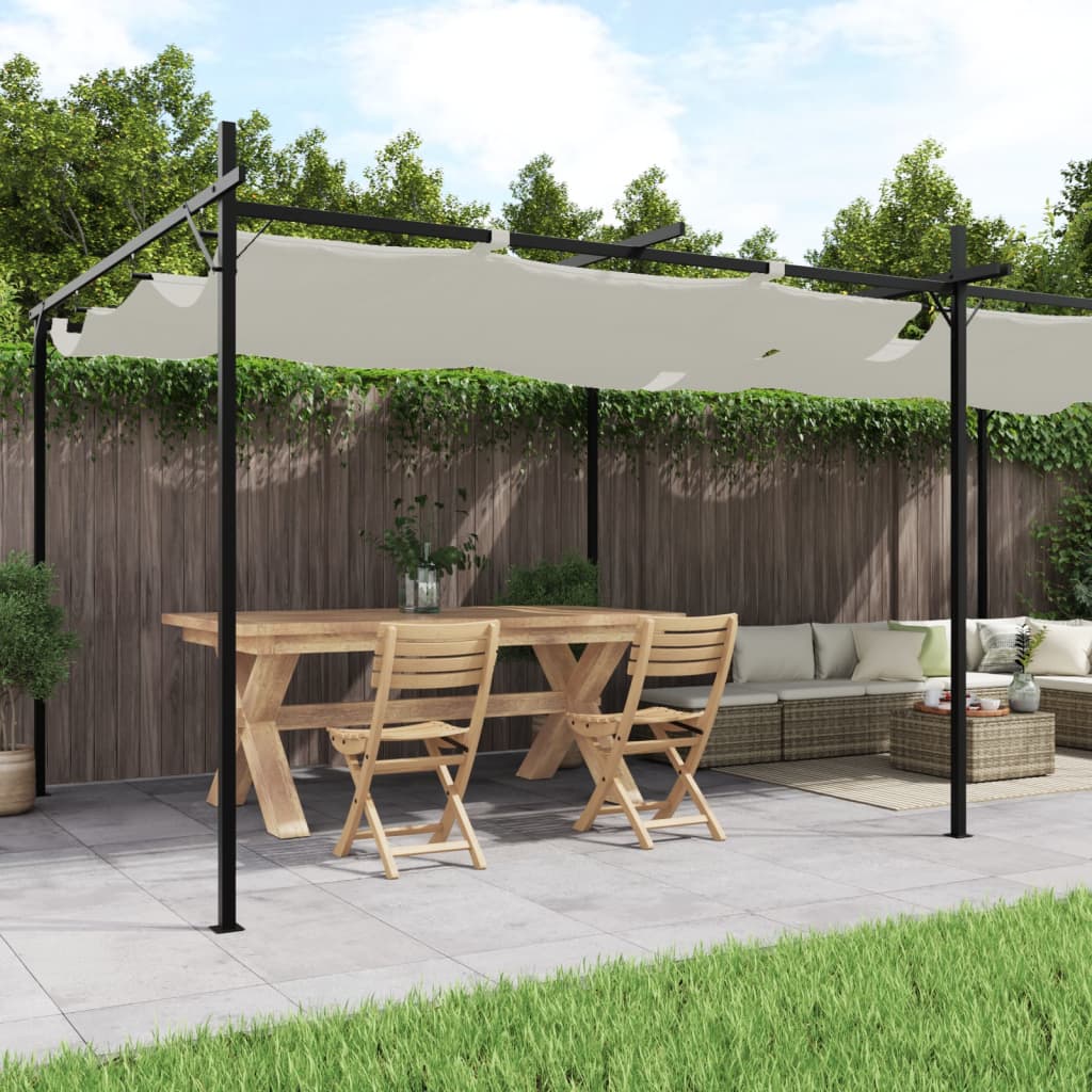 vidaXL Pérgola con cubierta retráctil color crema 589x292x230 cm