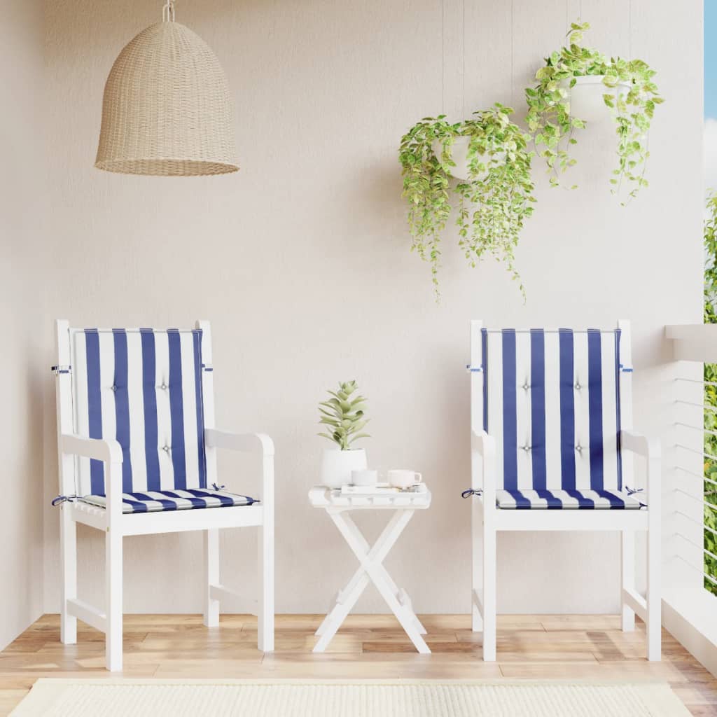 vidaXL Cojines silla de respaldo bajo 2 uds tela a rayas azul y blanco