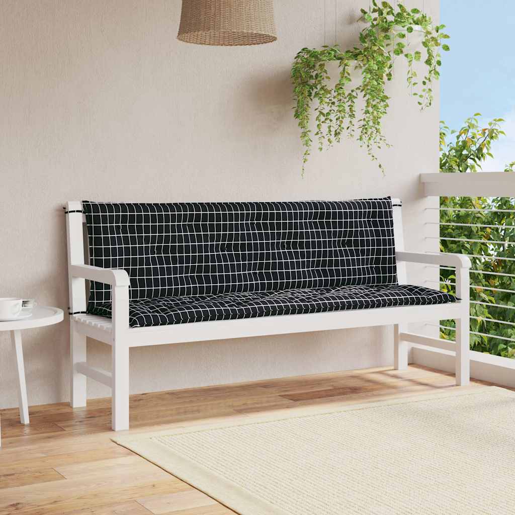 vidaXL Cojines para banco jardín 2 uds tela a cuadros negro 150x50x7cm