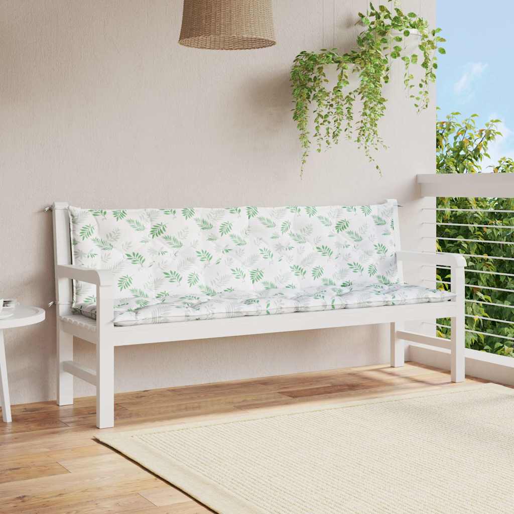 vidaXL Cojines banco jardín 2 uds tela estampado de hojas 200x50x7 cm