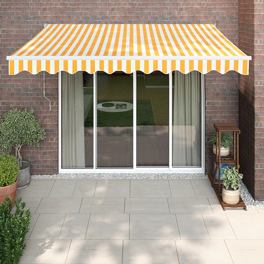 vidaXL Toldo retráctil aluminio y tela amarillo y blanco 3,5x2,5 m