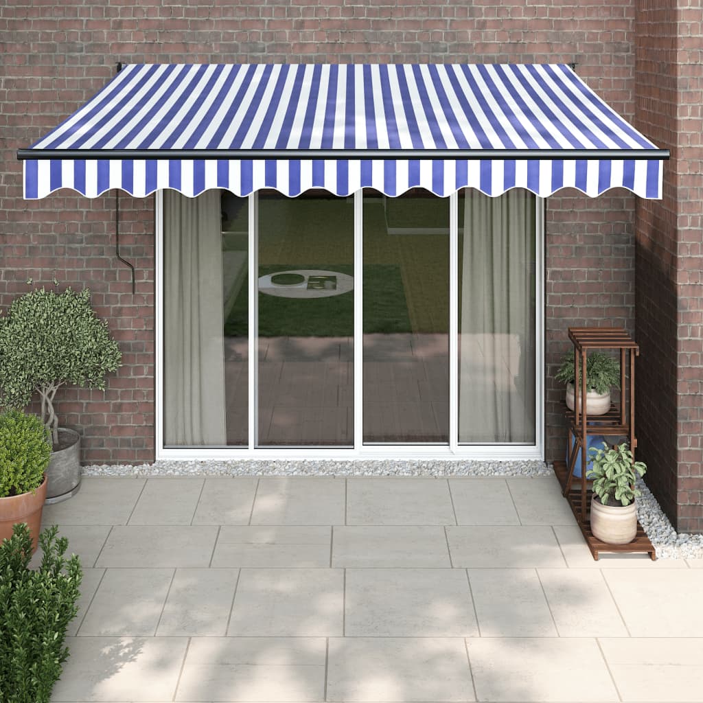 vidaXL Toldo retráctil aluminio y tela azul y blanco 3,5x2,5 m