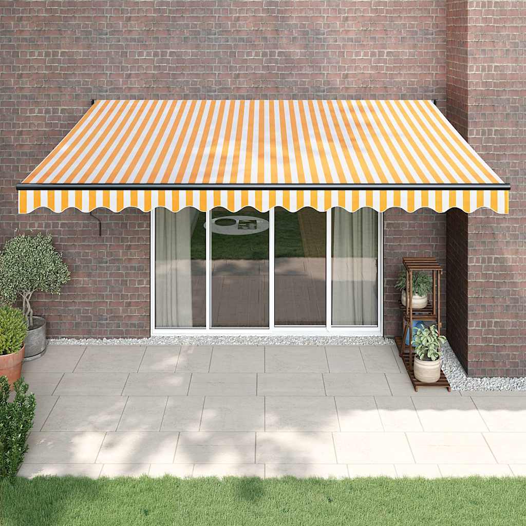 vidaXL Toldo retráctil aluminio y tela amarillo y blanco 4x3 m