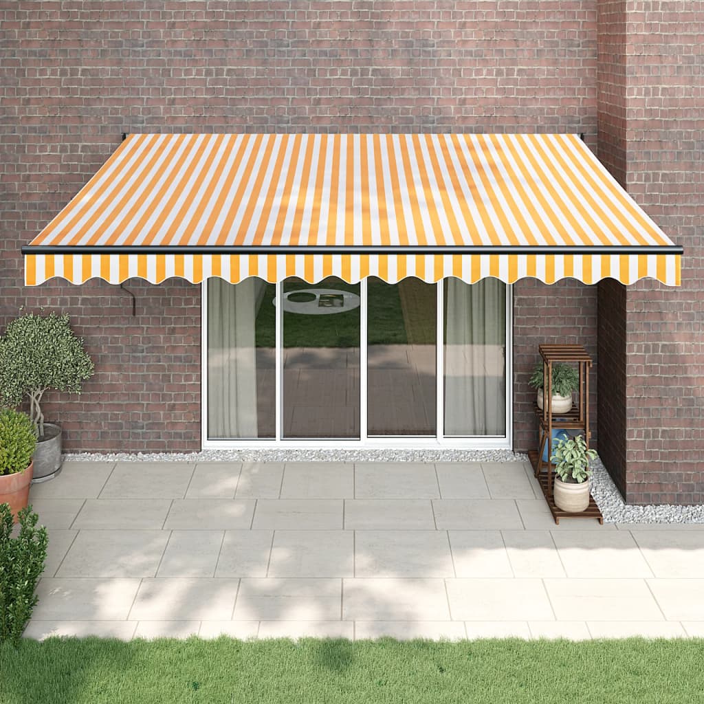 vidaXL Toldo retráctil aluminio y tela amarillo y blanco 4,5x3 m
