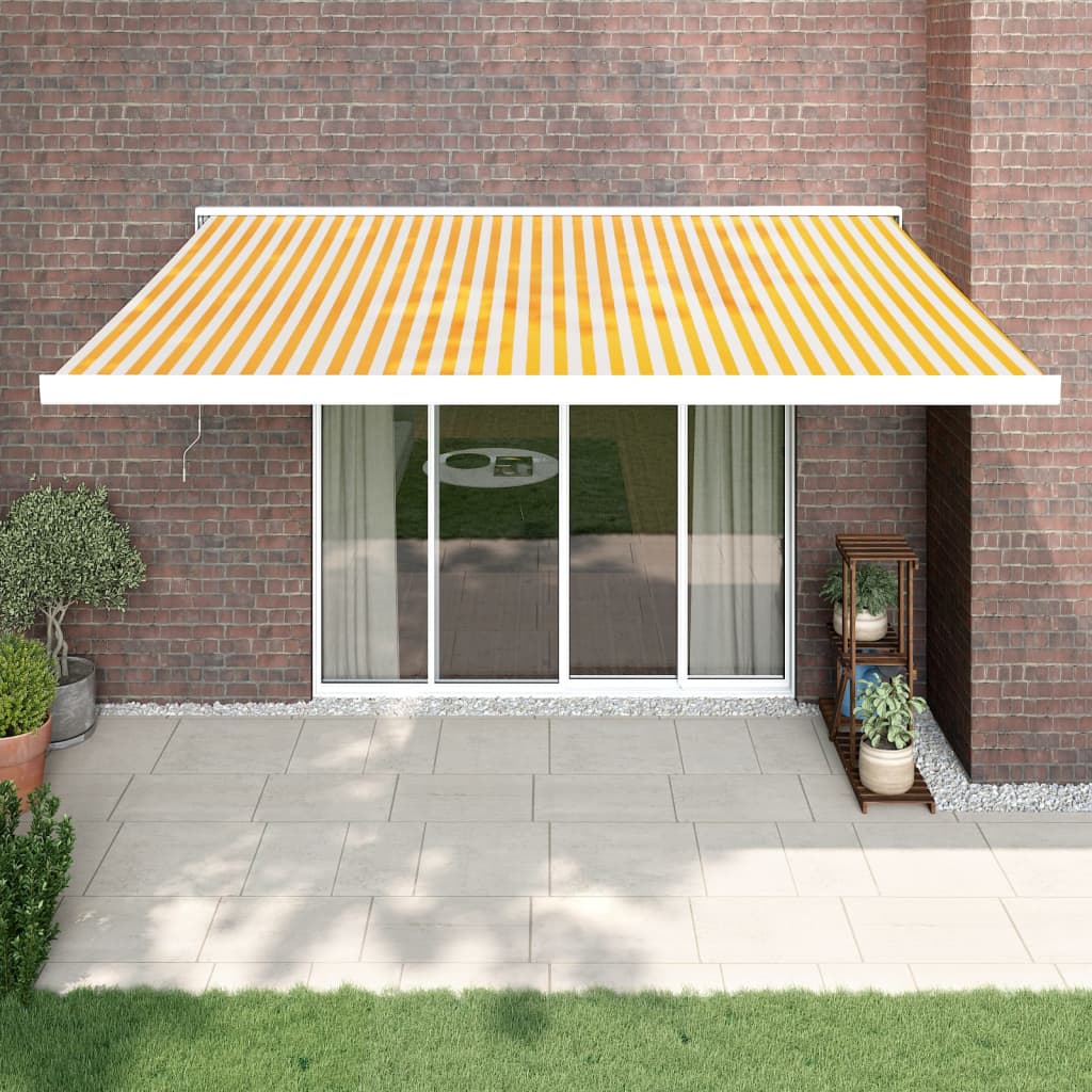 vidaXL Toldo retráctil aluminio y tela amarillo y blanco 4,5x3 m
