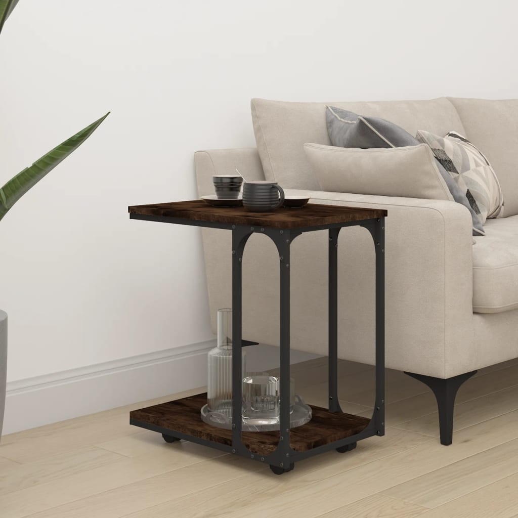 vidaXL Mesa auxiliar con ruedas madera roble ahumado 50x35x55,5 cm