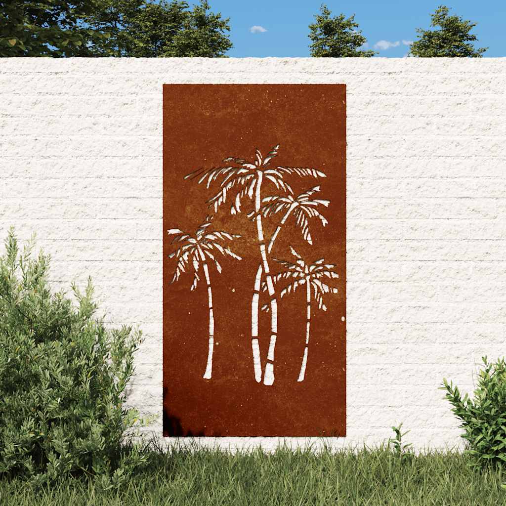 vidaXL Adorno de pared de jardín acero corten diseño palmera 105x55 cm