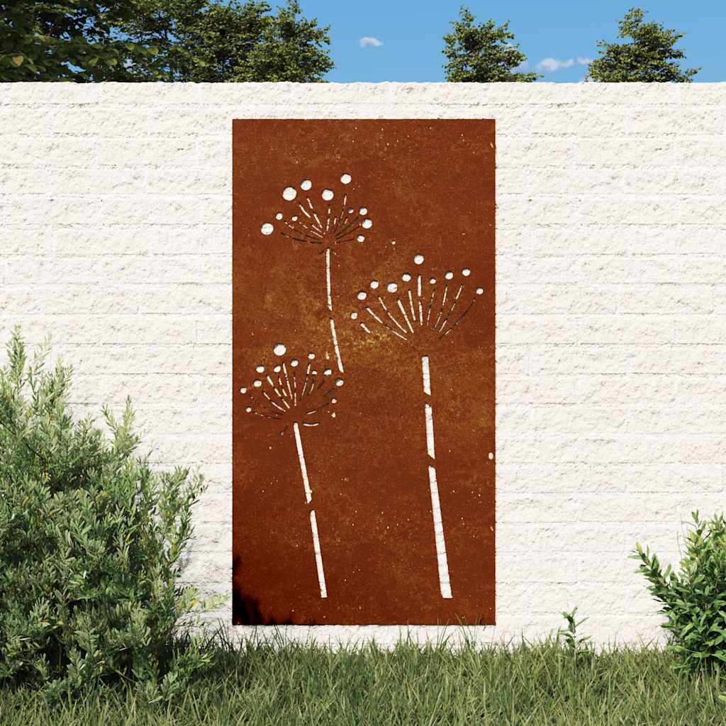 vidaXL Adorno de pared de jardín acero corten diseño flores 105x55 cm