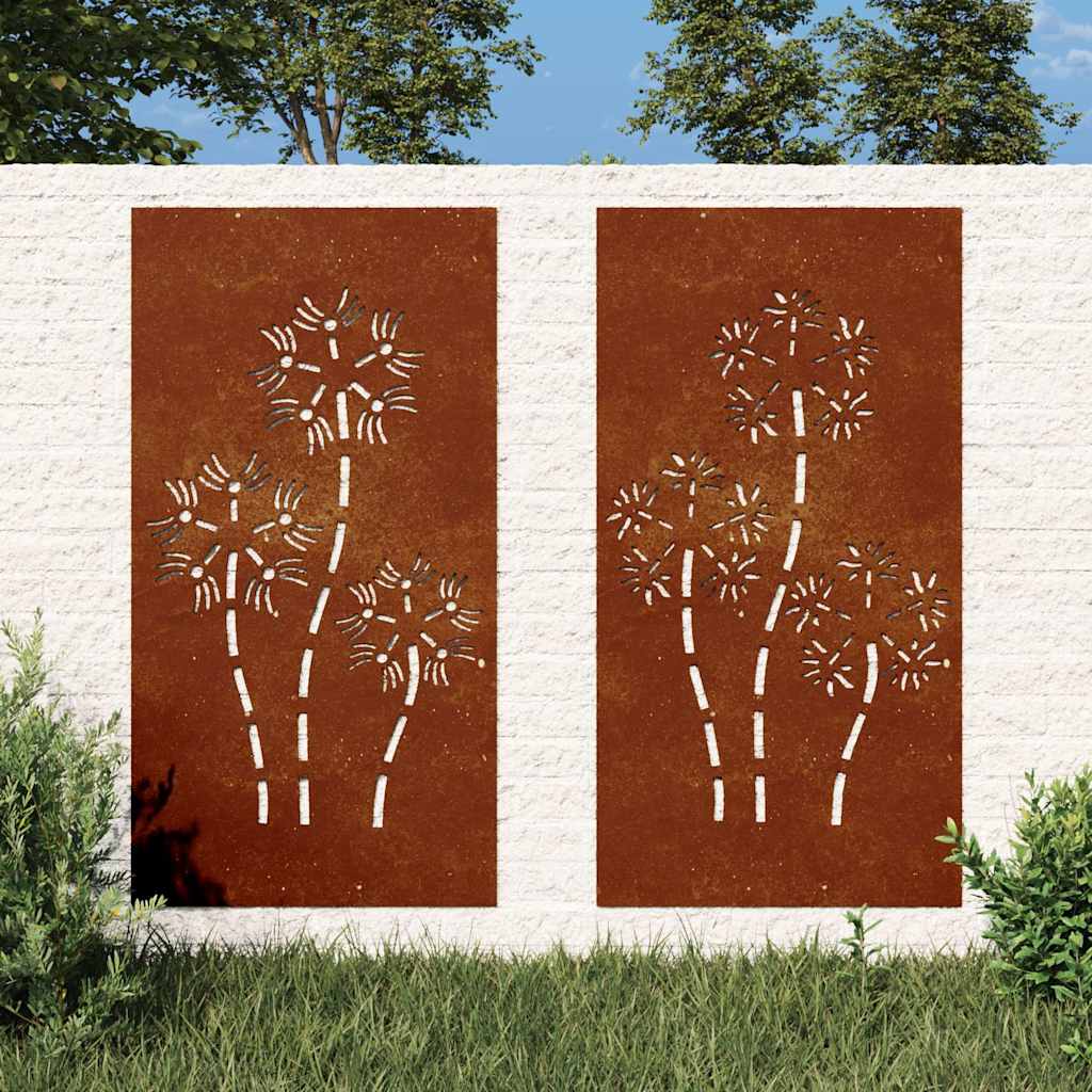 vidaXL Adorno pared jardín 2 uds acero corten diseño flores 105x55 cm