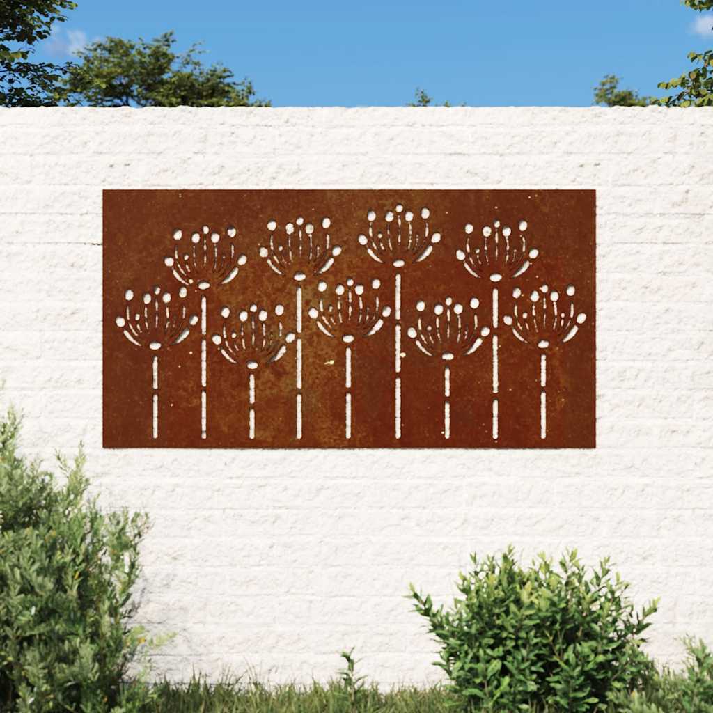 vidaXL Adorno de pared de jardín acero corten diseño flores 105x55 cm