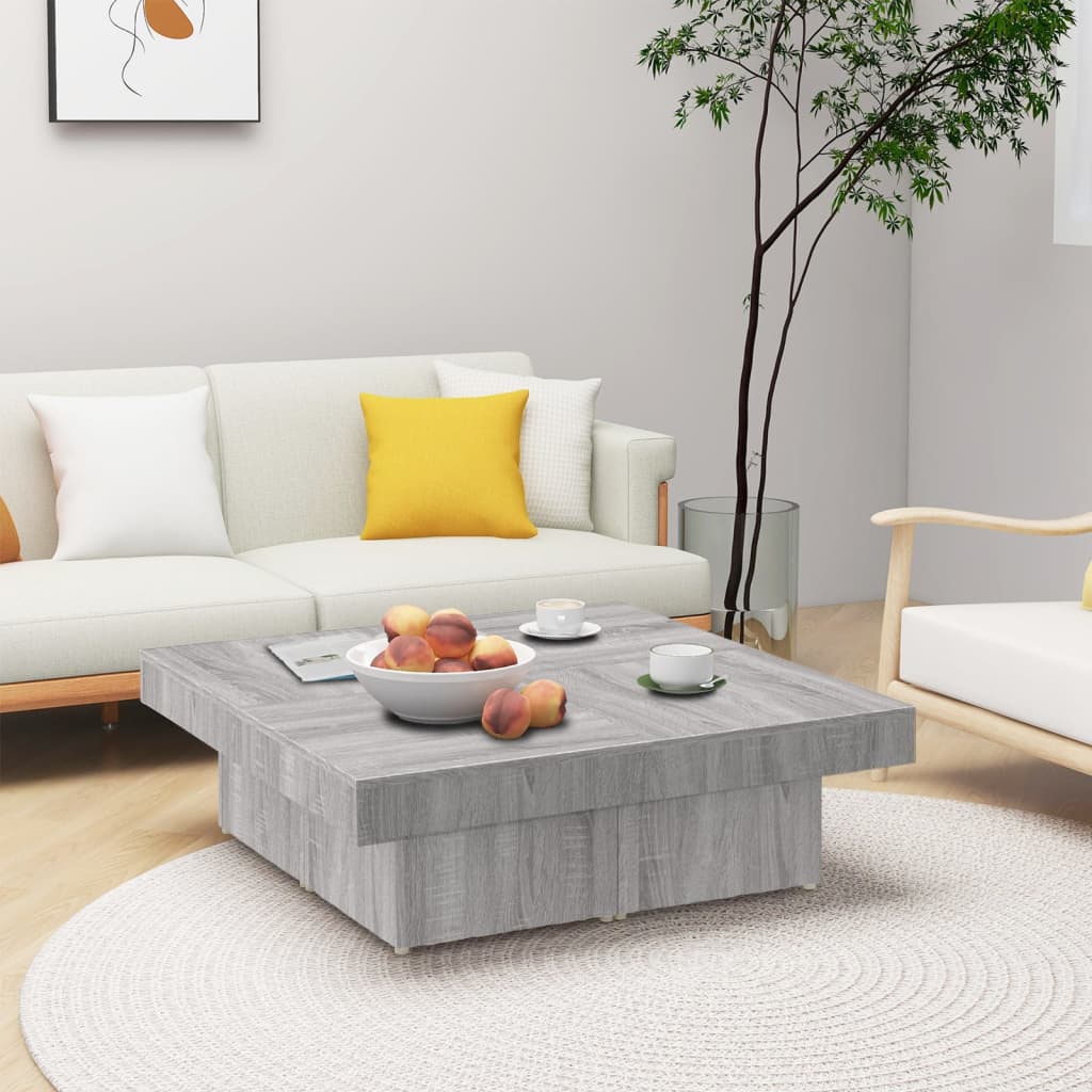 vidaXL Mesa de centro madera contrachapada gris Sonoma 90x90x28 cm
