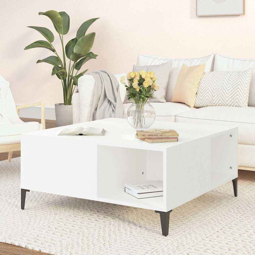 vidaXL Mesa de centro madera contrachapada blanco 80x80x36,5 cm