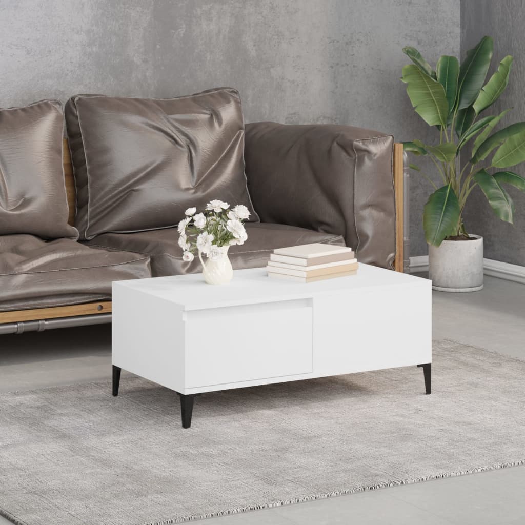 vidaXL Mesa de centro madera contrachapada blanco 90x50x36,5 cm
