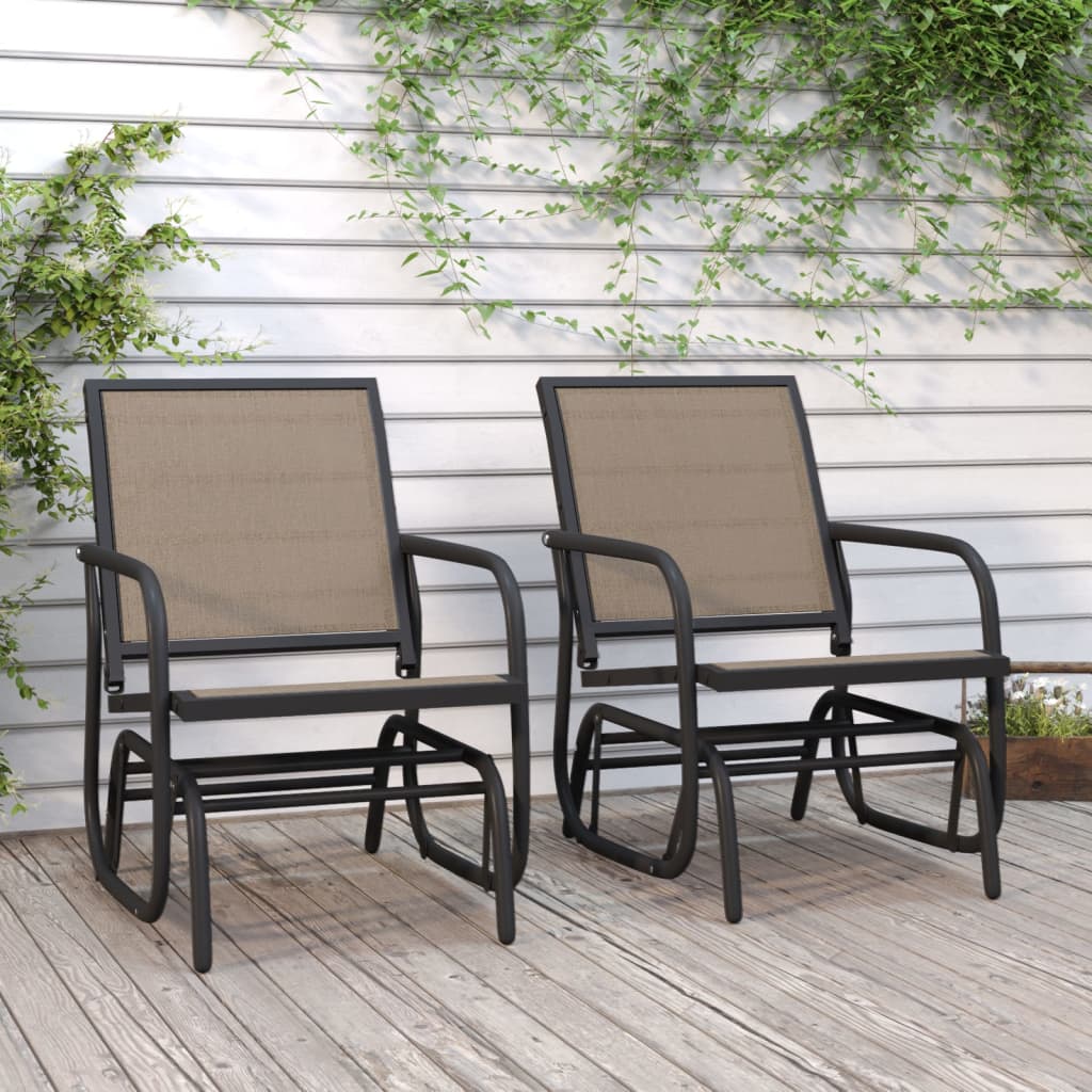 vidaXL Silla mecedora jardín 2 uds acero y textilene marrón 61x76x87cm