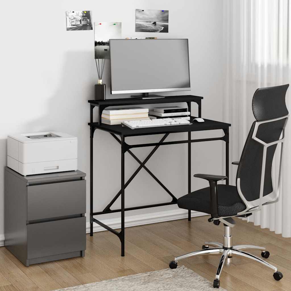 vidaXL Escritorio de hierro y madera contrachapada negro 80x50x90 cm