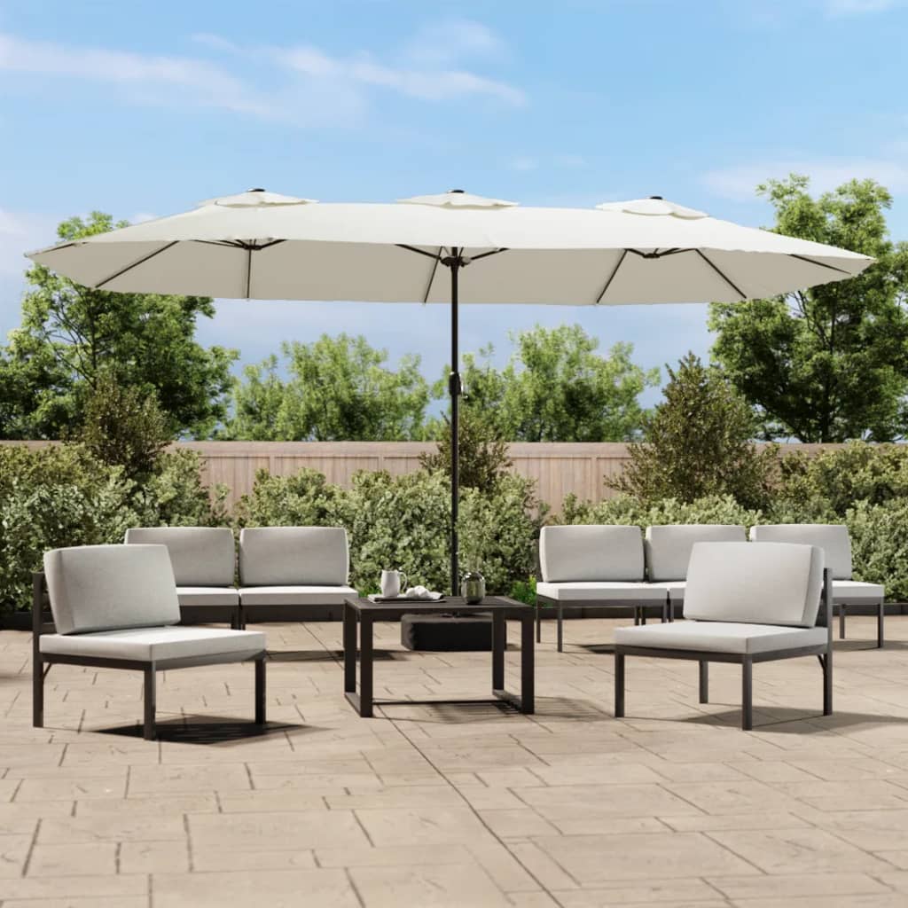 vidaXL Sombrilla doble de jardín con luces LED blanco arena 449x265 cm