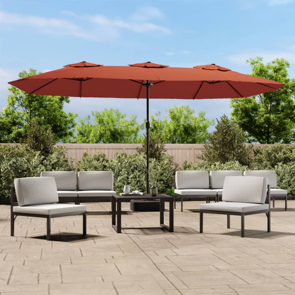 vidaXL Sombrilla doble de jardín con luces LED terracota 449x265 cm